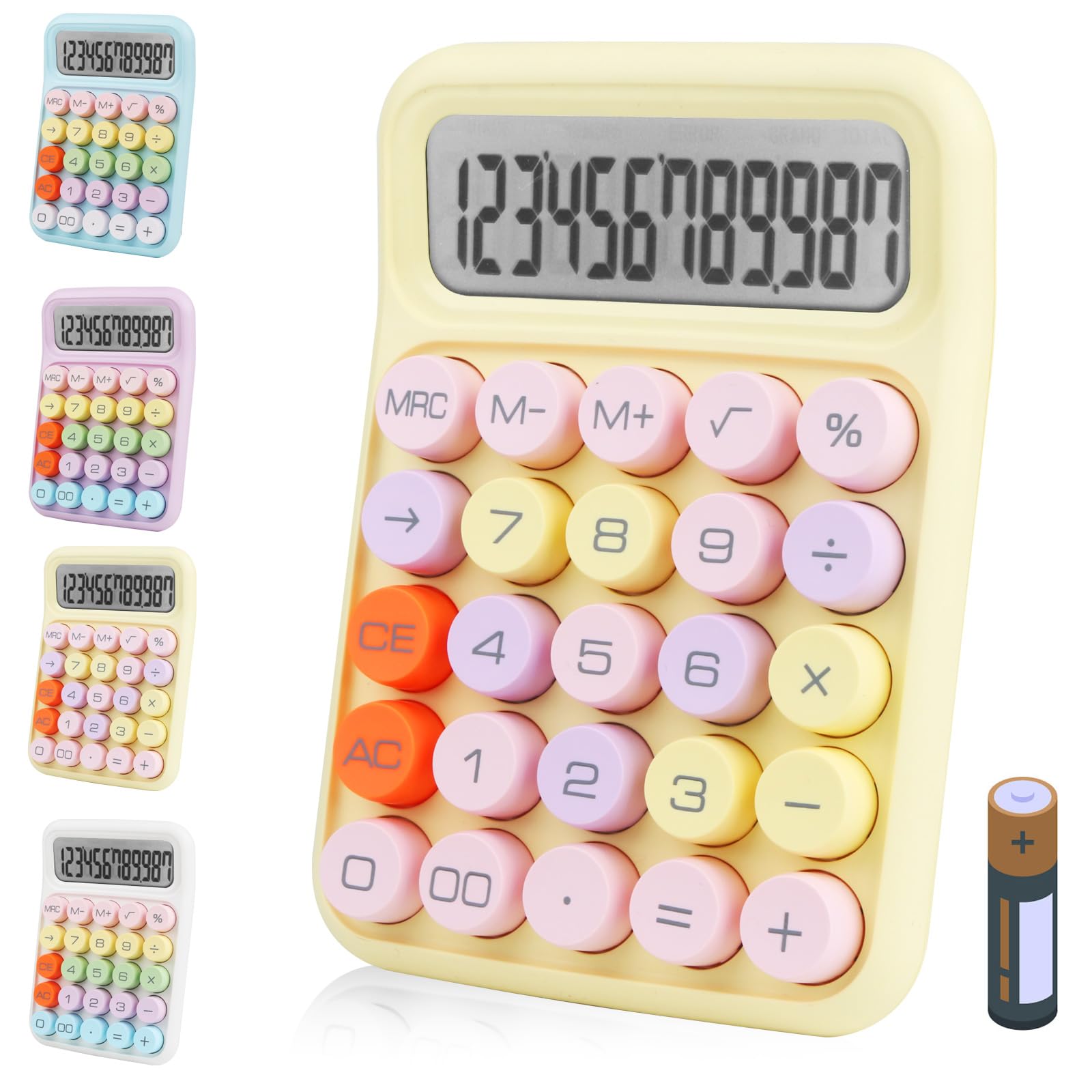 Bimormat Colorful Electronic Calculator,12 Digit Large LCD Display and Big Round Buttons Candy-Colored Desktop Calculator for Office,School,Home,Business(UK-COCA-yellow)
