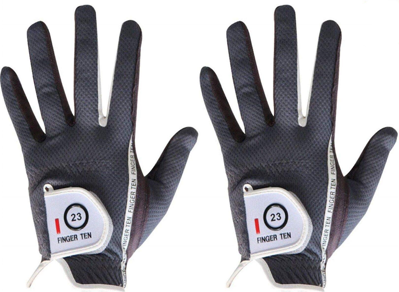 FINGER TEN Golf Gloves Men Left Hand Right Rain Grip Weathersof Value 2 Pack, Mens Golf Glove Wear Resistant Non Slip Flexible Durable