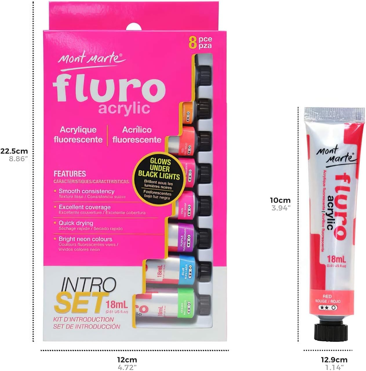 MONT MARTE Acrylic Paint Set, Fluorescent, 8 pieces, 18 ml tubes, Ideal for acrylic painting - Image 5