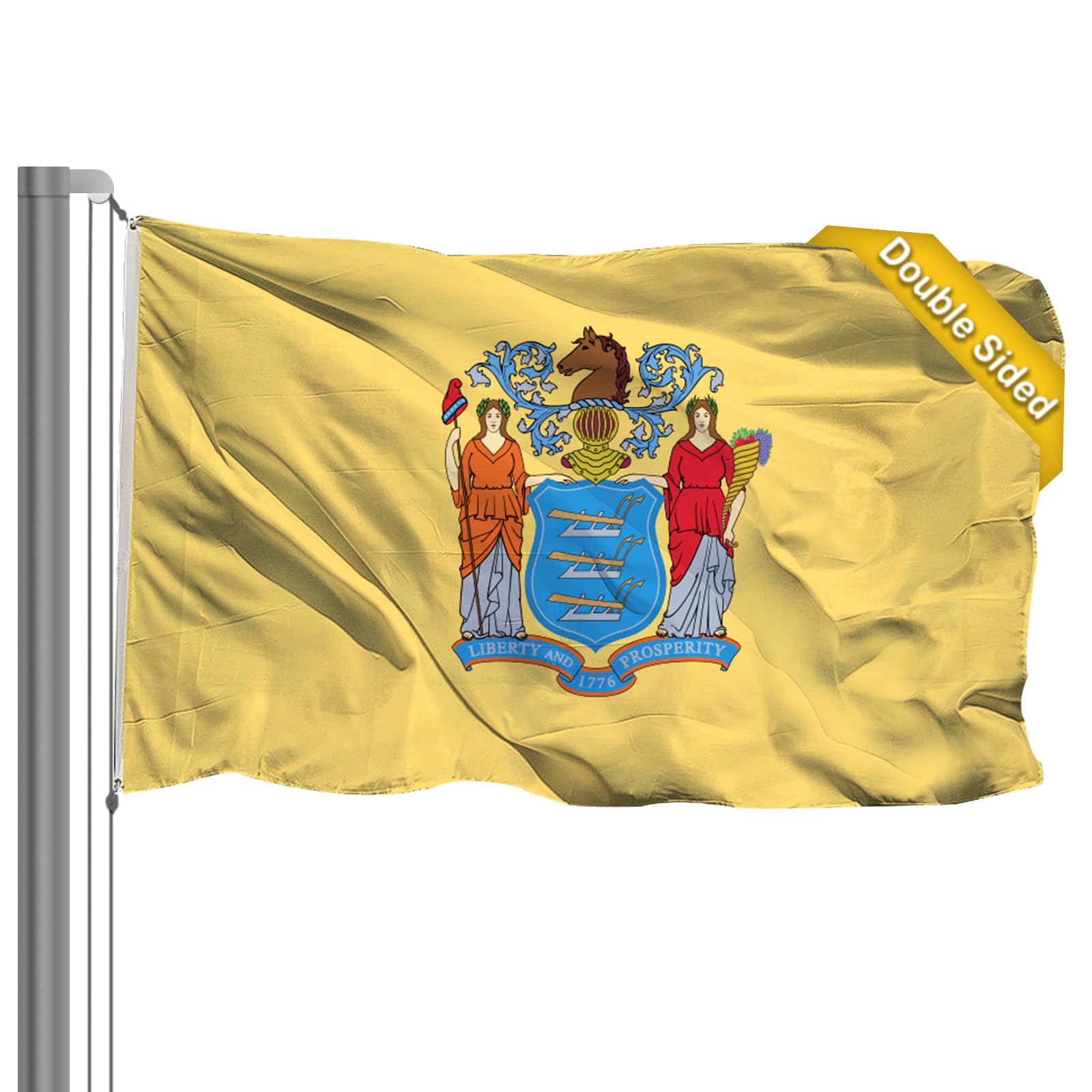 Photo 1 of AZCOVER New Jersey Flag 3x5 Ft Made in USA, 3 Ply Double Sided State of New Jersey Flags with 2 Brass Grommets and Canvas Header, Heavy Duty Polyester Vivid Color Outdoor Banner