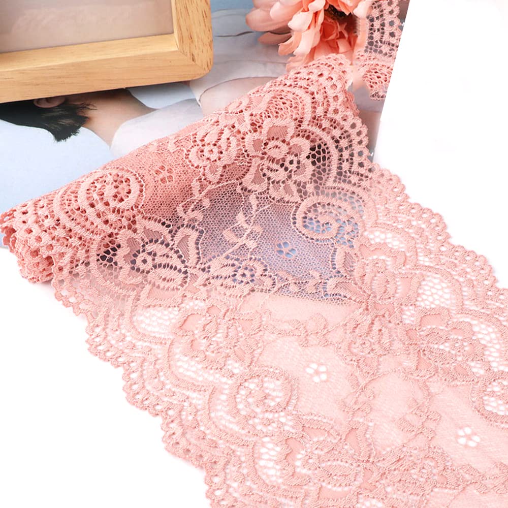 15 cm x 3 m elasticity lace ribbon, lace border, decorative ribbon, lace borders, ribbons for sewing, DIY crafts, decoration for clothing, underwear, lingerie, wedding dress, table decoration, pink #1