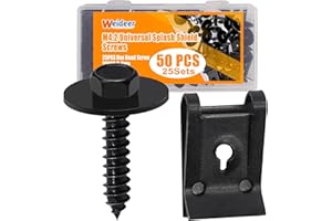 weideer 50PCS M4.2 Universal Fender Liner Screw U Nut Kit,Engine Splash Shield Hex Head Screw U Clips,Automotive Body Screws Clips (25sets)
