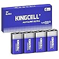KINGCELL 9V Batteries 4 Pack, Alkaline Hight Performance 9 Volt Battery with 10-Year Shelf Life，Long-Lasting Power 9v Battery for Smoke Detector and Household、Office Devices