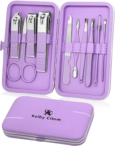 Keiby Citom Manicure Set 10pcs Stainless Steel Travel Kit Violet