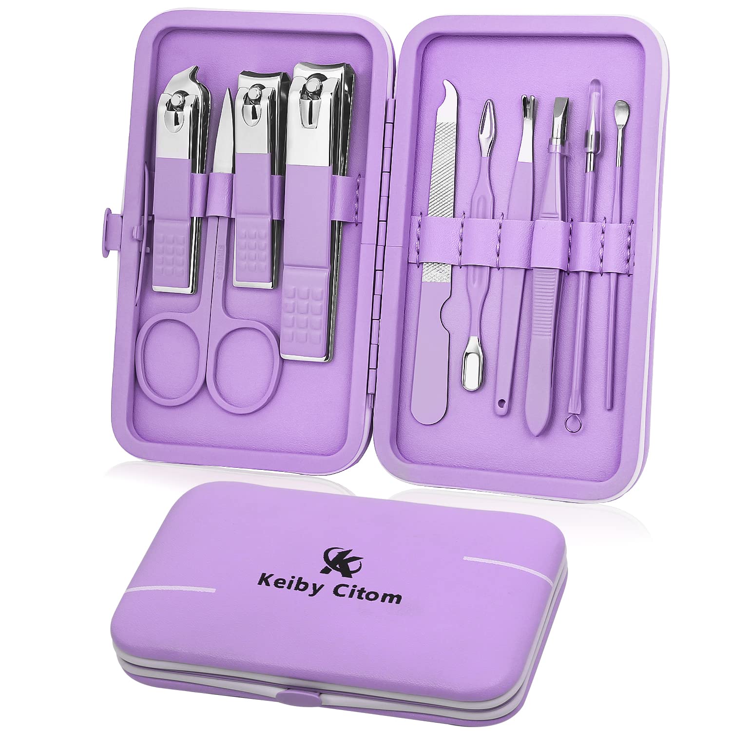 Keiby Citom Manicure Set 10pcs Professional Nail Clippers Kit Pedicure Care Tools-Stainless Steel Grooming Tools for Travel (Violet)