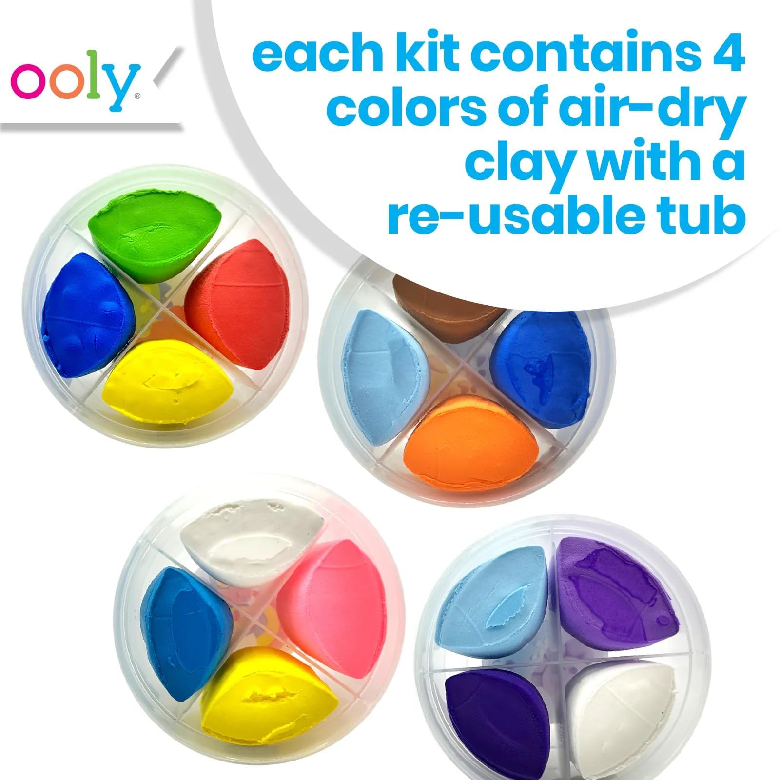 Ooly Creatibles, 16 Colors Air Dry Clay Expansion Set for Kids Crafts, Modeling Clay in 16 Colors, 4 Tubs, Airdry DIY Art Expansion Set Summer Crafts for Kids Ages 6 and Up