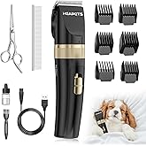 HEAPETS Dog Clippers for Grooming, Low Noise, Electric Quiet, Adjustable Clipper Comb, Rechargeable Cordless Dog Hair Clippers for Dogs Cats Pets, Black