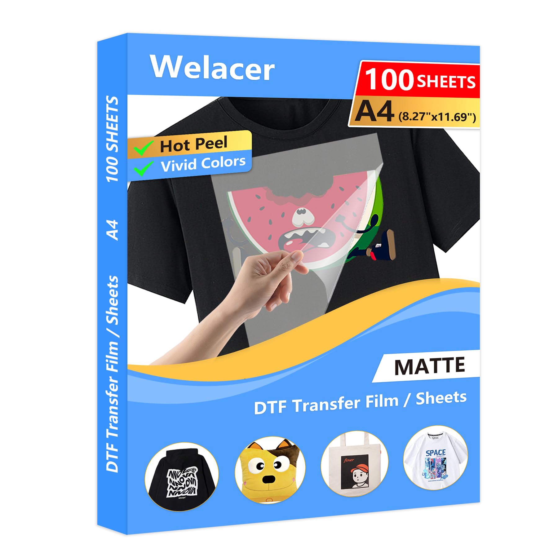 Photo 1 of 100 Sheets DTF Transfer Film Paper A4 Double Sided Thick Clear Pretreat Sheets, PET Heat Transfer Paper for Inkjet Printer DTG Printer Direct Print On T Shirts Textile
