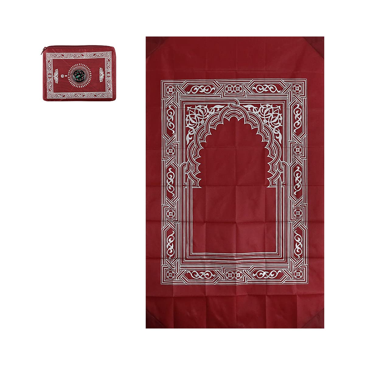 GLADPRESIT Travel Prayer Mat Rug with Compass, Portable Pocket Mat, Waterproof, 60x100cm (Red)