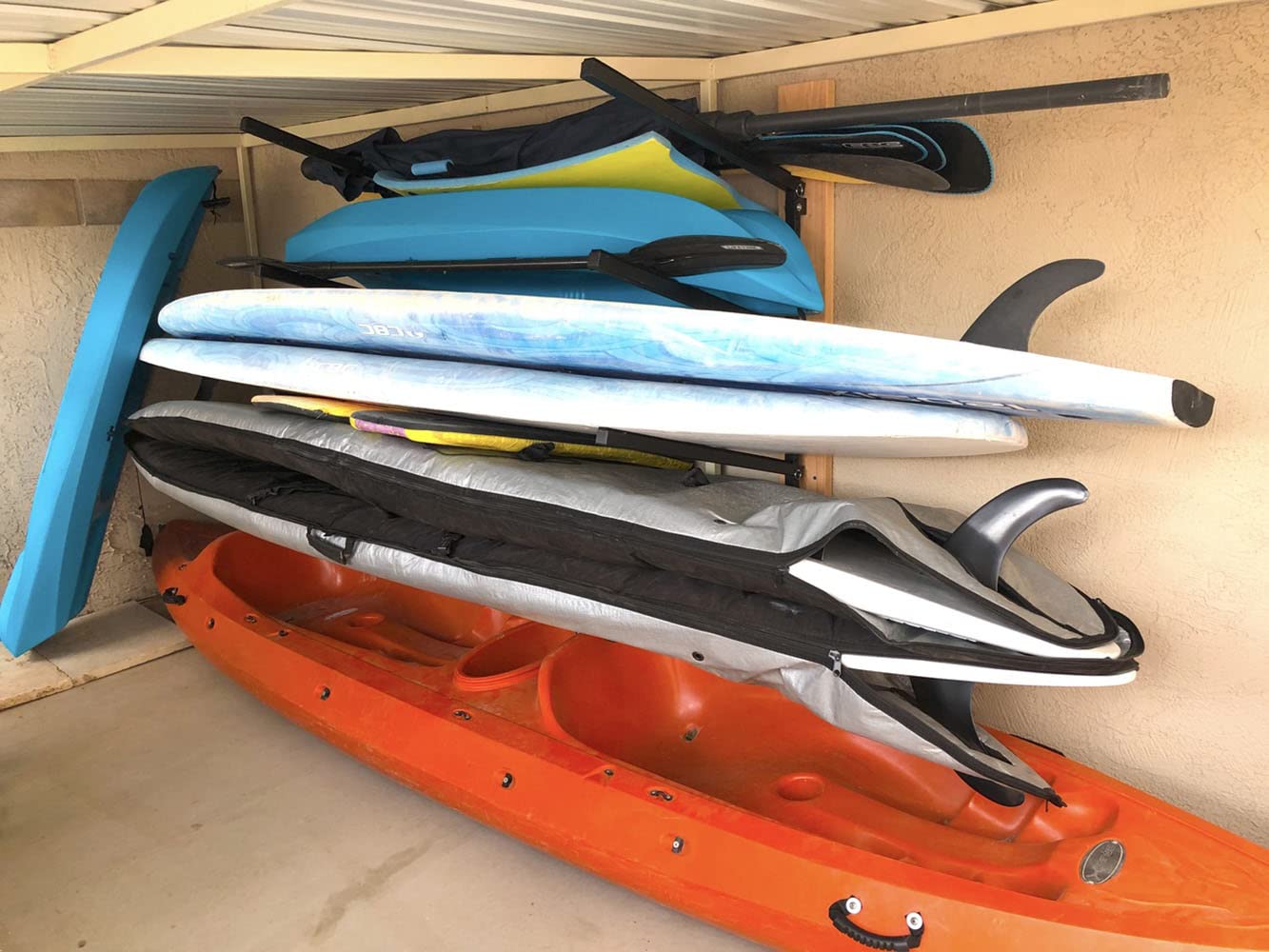 StoreYourBoard 4 Paddleboard Storage Rack, Adjustable Wall Mounted