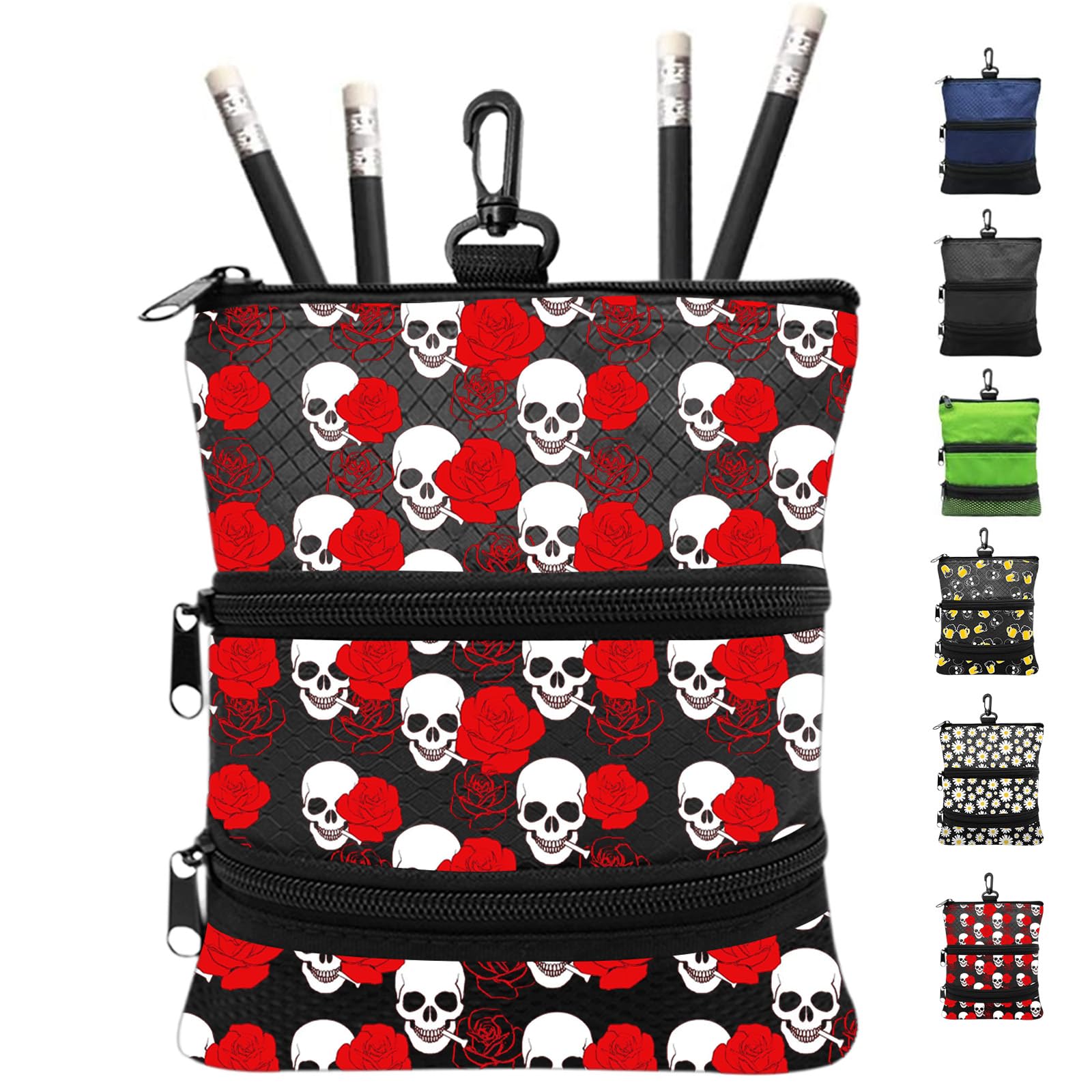 FINGER TEN Golf Pouch Bag Ball Holder Valuable for Men Women,Golf Storage Zipper Handbag Pocket with Gear Clip Hook to Attach Bag Lightweight Portable Accessories Color Green Grey Blue (Red)