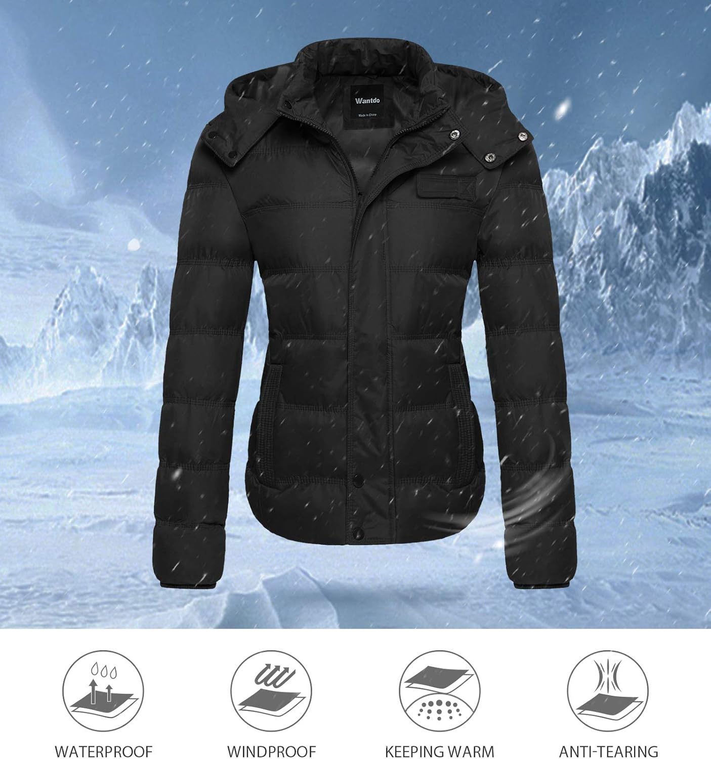 Wantdo Women's Hooded Warm Winter Coat Quilted Thicken Puffer Jacket with Removable Hood: Clothing