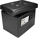 VewePata Ottoman with Storage Foot Stool - 17 Inches Folding Storage Ottomans, Leather Upholstered Ottoman Foot Rest with Side Pockets, Suitable for Living Room, Bedroom, Cafe