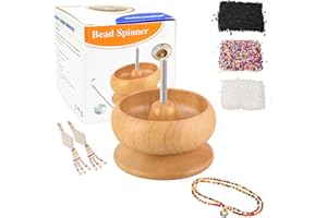 hobbyworker Upgrade Wooden Bead Spinner with 2 Pcs Big Needles,8000 Pcs Seed Beads and 1 Surprise Gift Pack for Jewelry Making Tools,Quickly Stringing Beads Tool, Manual Operated