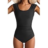 YOOWSS Women One Piece Swimsuit Tummy Control Square Neck Bathing Suit Full Coverage Modest Swimwear