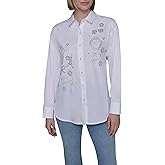 Karl Lagerfeld Womens Long Sleeve Collared Neck Whimsy Oversized Button Down