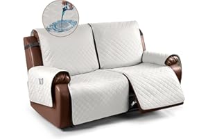 KinCam Waterproof Oversized Loveseat Recliner Cover, Non-Slip Reclining Couch Covers for 2 Seat, Recliner Sofa Cover Furniture Protector with Elastic Straps for Kids, Pets, Beige