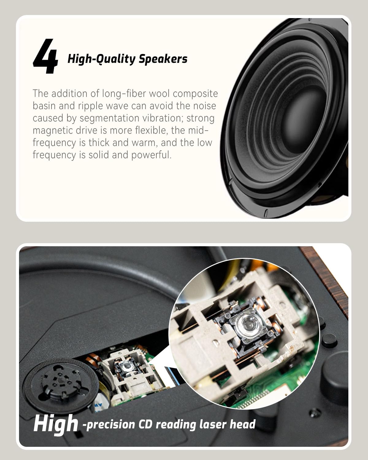 Portable CD Players for Home Retro: Hi-Fi Bluetooth Music Speaker Built-in Battery Remote Control Support AUX/USB BGM Player for Home Décor Gifts for Retro Enthusiasts