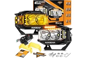 Auxbeam V-MAX Series 72W LED Pods, 4x2.5 Inch Side Shooter Offroad Cube Spotlights with Amber DRL, 270° Combo Beam 6 Modes Wh