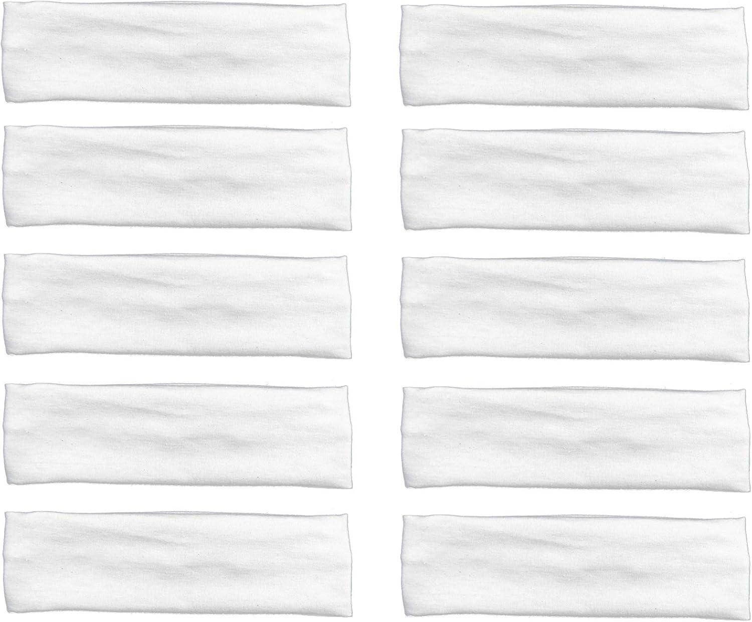 Trendy, Soft, and Stretchy Cotton Yoga Headbands (10 Pack - White) - for Yoga Running, Sports, Gym, Exercising
