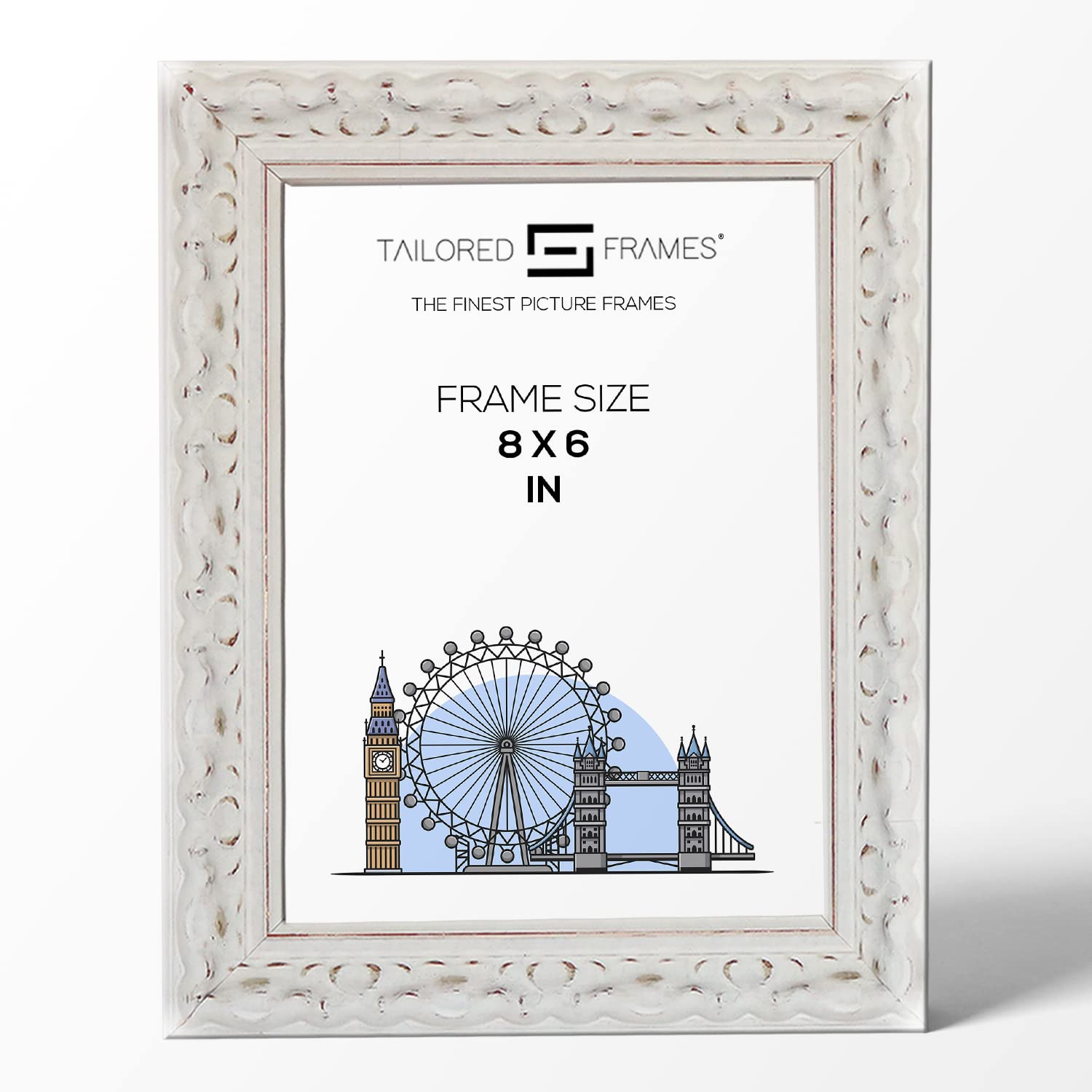Tailored Frames Vienna White 8" x 6" | Rustic Style Vintage Single Picture Frame | Table Top & Wall Hanging Type | Photo Frame Without Mount