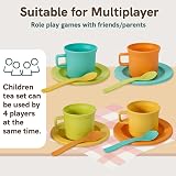 AOLEVA Kids Plastic Tea Set Pretend Play 1 Teapot 4 Cups 4 Spoons 1 Sugar Bowl view 4