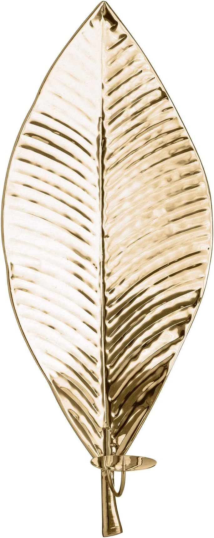 Interior Flair Large Leaf Shape Brass Metal Wall Candle Holder Sconce