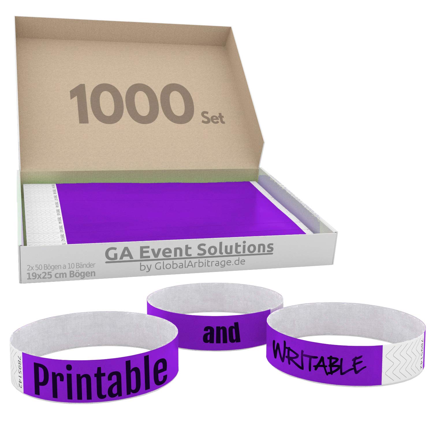 Bracelets d’Admission GA Event Solutions en Tyvek, 1000 pièces, Violet — image 1