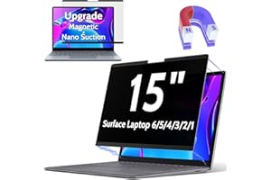 Peslv Magnetic Privacy Screen Surface Laptop 6/5/4/3/2/1 15 Inch, Removable Anti Blue Light Glare Filter, Black Security Private Apy Block Protector