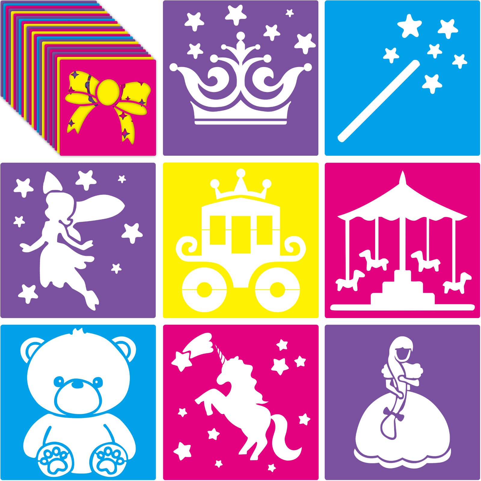 Photo 1 of Epakh 24 Pieces Stencils for Kids 8 Inches Drawing Stencils Chalk Template Large Washable Geometric and Garden Themed Primary Shape Template for Kids Toddlers Preschooler(Girl Style)