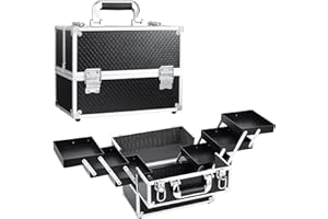 Yueieoun Makeup Train Case 12 Inch Makeup Organizer Case 6 Trays Extra Large Cosmetic Storage Box for Makeup Supplies Nail Te