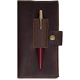 CestAntiQ Distressed Leather Checkbook Cover with Pen Holder, Executive Leather Checkbook Wallet for Men Women Slim Vintage Bifold Checkbook Register Organizer for Personal Business Use (Brown)
