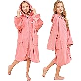 Hiturbo Kids Bath Towel Hoodie: Soft Plush Zipper Surf Poncho - Warm Fleece Changing Towels Swimming Outerwear (Pink)