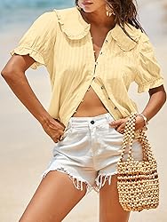 Tankaneo Women's Puff Sleeve Shirts Peter Pan
