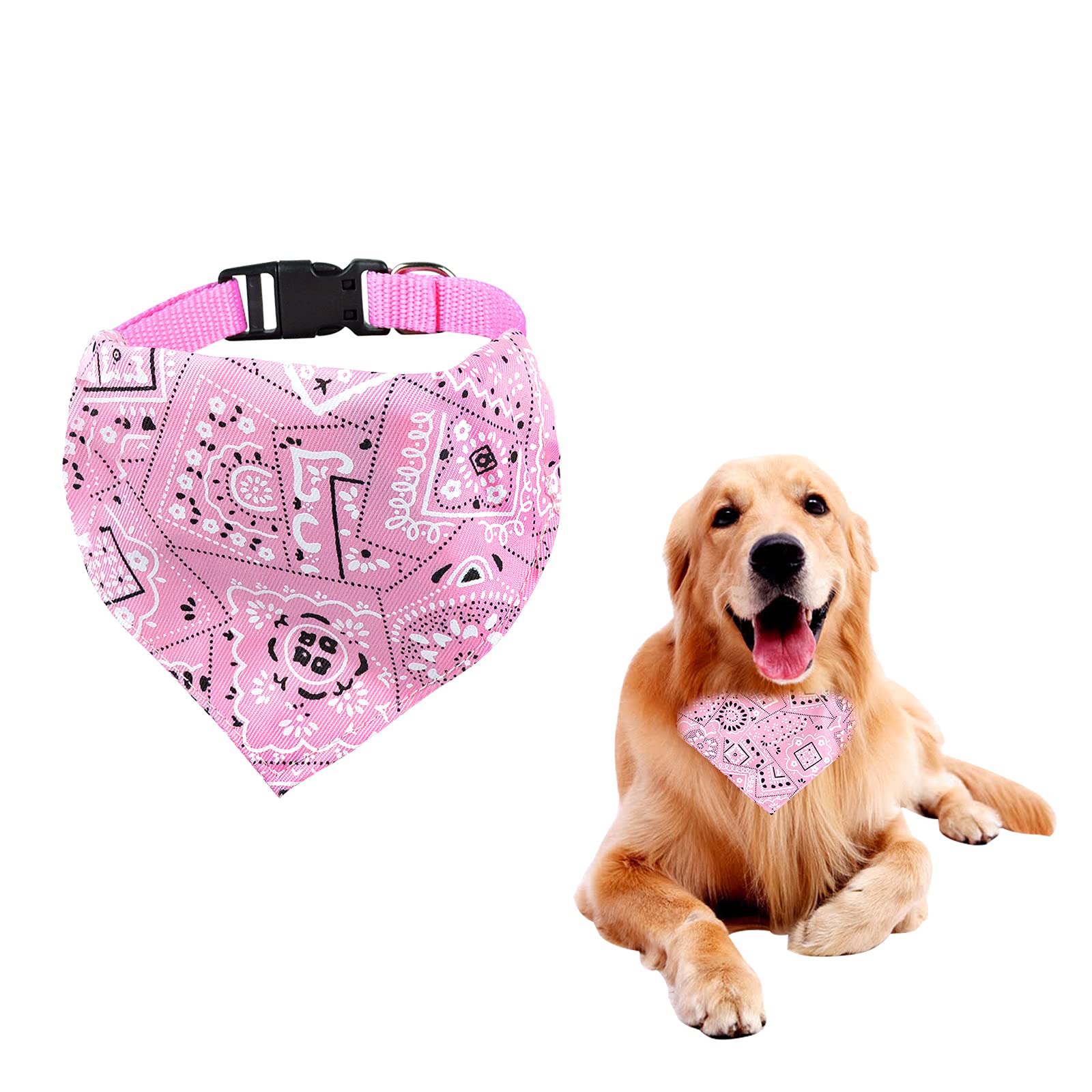 FuninCrea Dog Bandanas Collar, Triangle Towels Washable Bibs Scarf Adjustable Bandanas Flower Pattern Dog Collar Costume Accessories for Small Medium Large Dogs (pink) — image 1