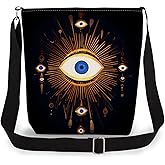 LiuenMgg Evil Eye Print Canvas Crossbody Bag, Adjustable Strap Lightweight Purse with Top Zipper & Inner Pocket, Daily Shoulder Bag Gift for Women -1