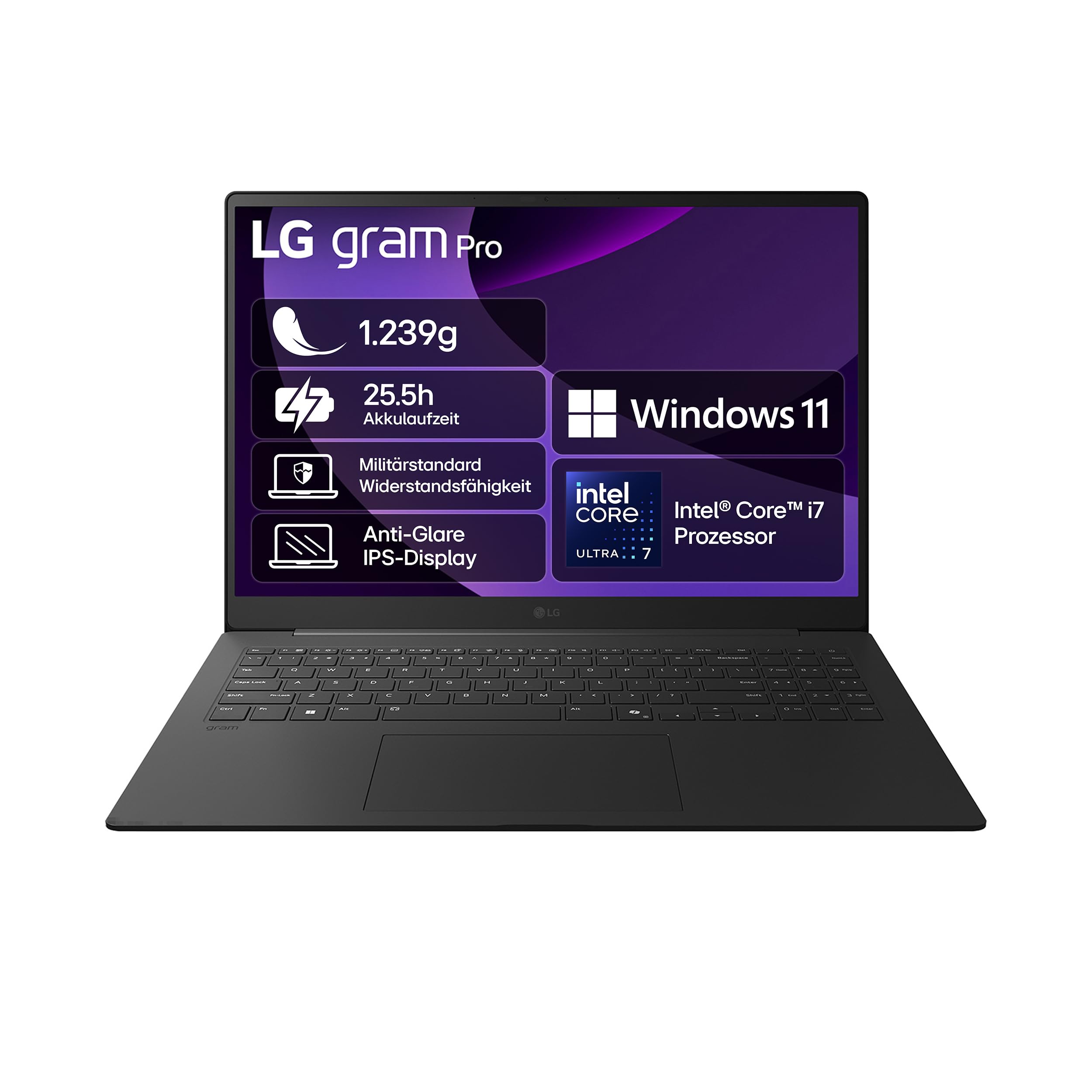 LG gram Pro 16 16Z90TS-G.AU8CG (16 Zoll) IPS Notebook, Intel Core Ultra 7 258V, Intel Arc 140V, 32GB RAM, 2TB SSD, federleicht (1,239 kg), gram AI, Copilot+ PC, 77 Wh, Thunderbolt 4, Grau
