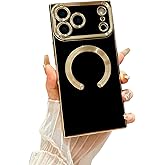 Owncase Magnetic for iPhone 17 Pro Max Case, (Compatible with MagSafe) (Full Camera Lens Protection) (Reinforced Corners) Shockproof Soft TPU Electroplate Edge Bumper Case for Women, Black