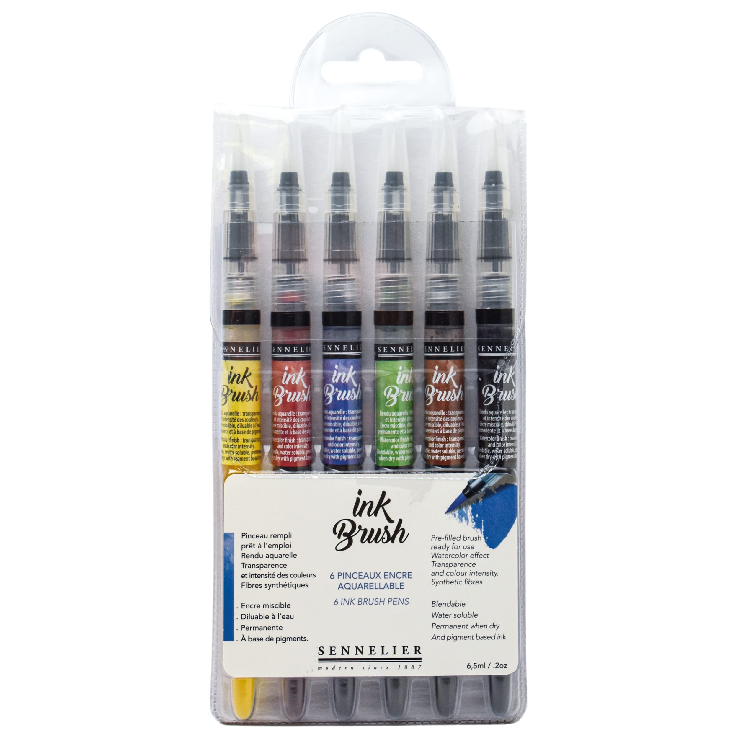 SENNELIER Ink Brush Pen, Set of 6, Trendy