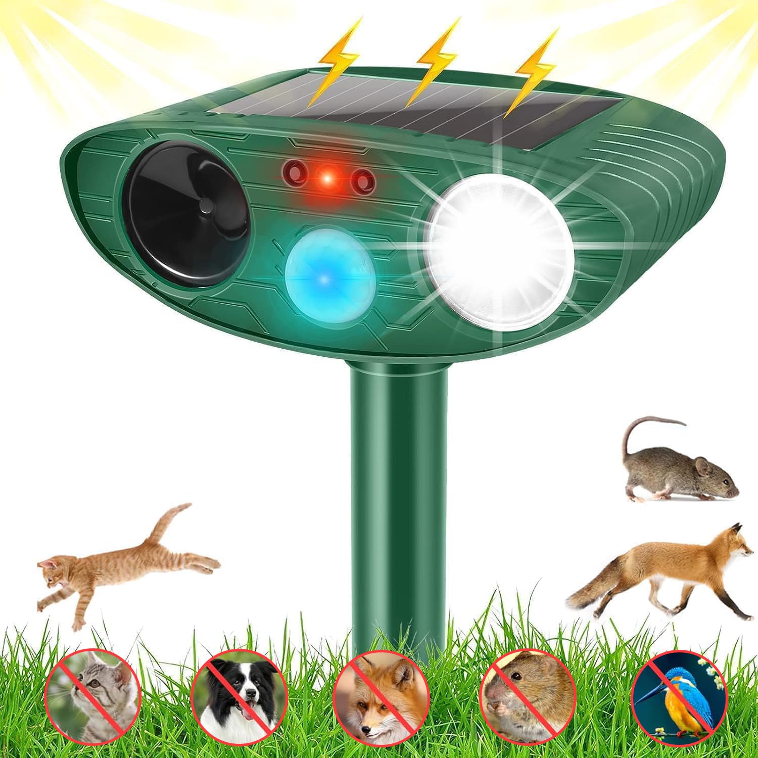 Joomouney Cat Repellent Garden, Cat Deterrent Garden Solar Ultrasonic Animal Scarer Fox Deterrent with PIR Sensor & Flash, IPX4 Waterproof Outdoor Ultrasonic Pest Repellent for Lawn Yard Gardens