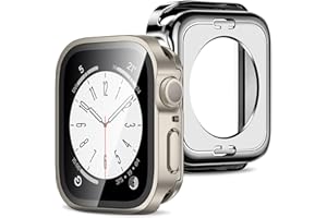 Amizee 2 in 1 Case [2-Pack] Compatible with Apple Watch Series 9 8 7 45mm with Built-in Screen Protector, Straight Edge Hard PC Full Body Protective Cover for iWatch 45mm, Starlight/Silver