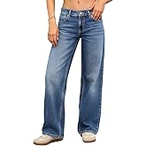 ELLEVEN Women's Low-Rise Baggy Jeans, High Stretchy Y2K Wide Leg Jeans Boyfriend Straight Leg Denim Pants