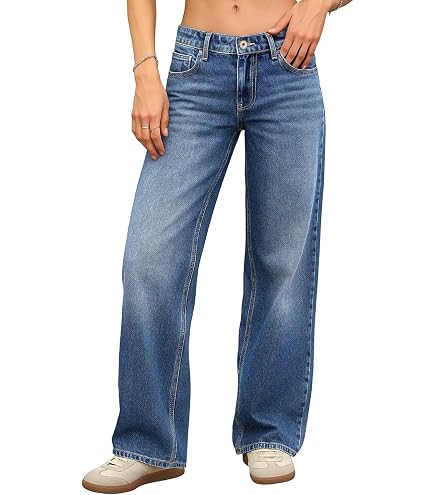Mxiqqpltky Low Rise Jeans for Women Mom Jeans Wide Straight Leg