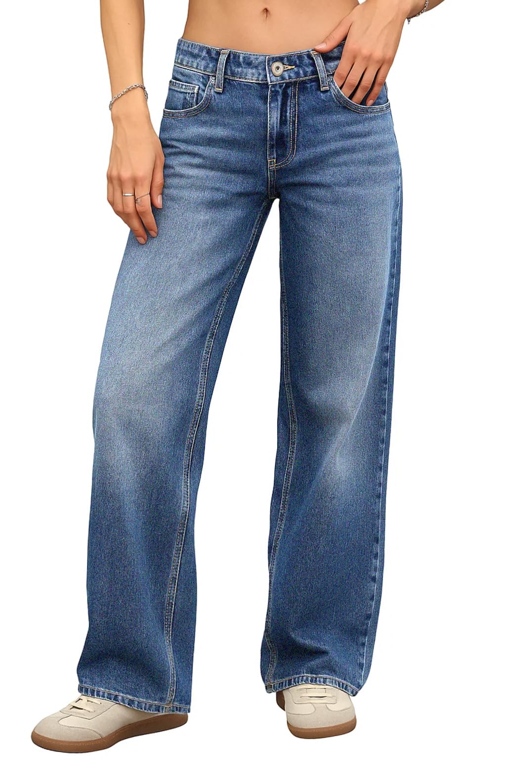 Photo 1 of ***SIMILAR*** Low Rise Baggy Jeans for Women Trendy Stretchy Y2K Wide Leg Jeans Boyfriend Straight Leg Denim Pants Blue Denim 30 1/2