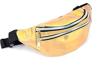 C.T.SOARSKY Holographic 80s 90S Rave Fashion Gold Fanny Pack for festival women, Girl Cute Fashion Waist Bag Belt Bags (Gold)