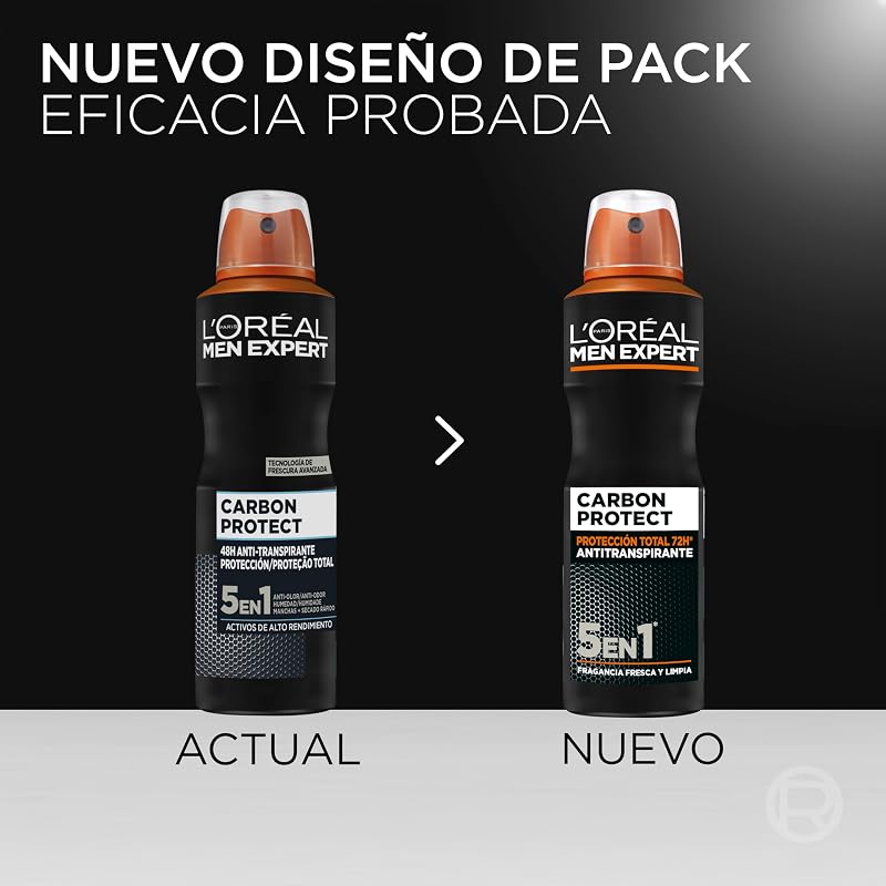L'Oréal Paris, Desodorante Spray, para Hombre, Pack 6 x 150ml
