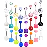 EVELICAL 24-50Pcs 14G Stainless Steel Belly Button Rings for Women CZ Screw Navel Bars Body Piercing Jewelry