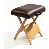 Elitzia Folding Salon Stool Wooden Legs with PU Cushion, Coffee | Lightweight &amp; Portable, Easy-clean PU Leather, 3 Colors Available, Sturdy Wood Frame, for Spa Salon Home ET20646