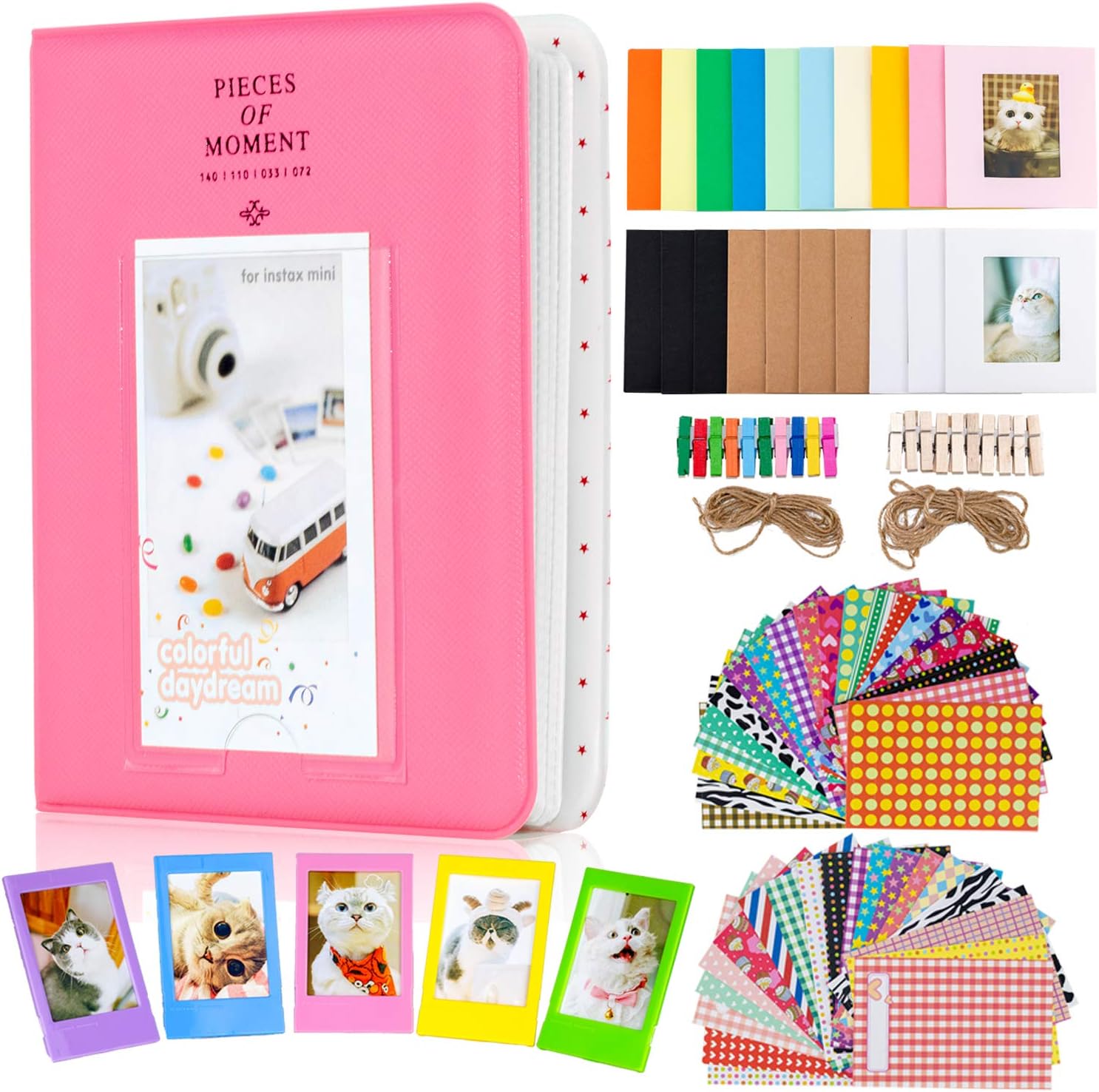 Amimy Photo Album Accessories Bundles Set for Fujifilm Instax Mini 7s 8 8+ 9 25 50s 70 90, Polaroid Snap PIC-300, HP Sprocket, Kodak Mini 3-Inch Film (64 pockets, Flamingo Pink)