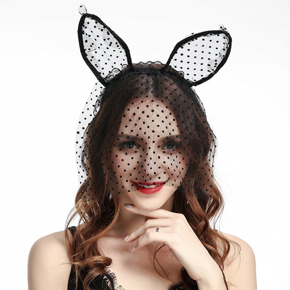 BESTOYARD Halloween Headband Cat Ears Headband with Veil Halloween Masquerade Party Fancy Dress Costume for Cosplay (Black)